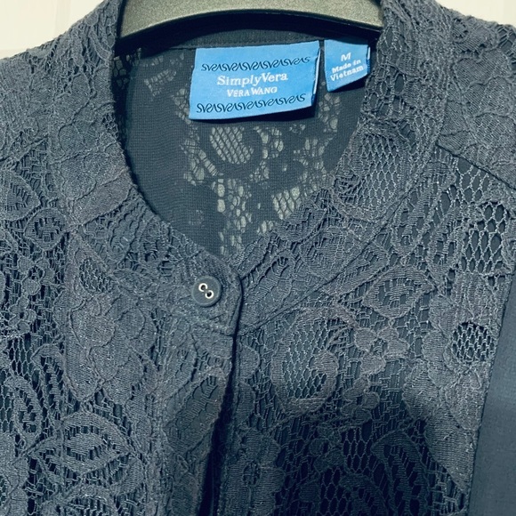 Simply Vera Vera Wang blue sheer lace blouse sz M - Picture 3 of 3